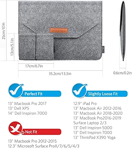 13.3 Inch Laptop Case, Felt Laptop Protective Sleeve Case with Additional Felt Pocket and Mouse Pad, Notebook Case for 13" MacBook Air Pro, Dell, Lenovo, HP