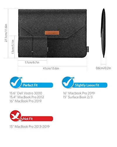 15.6 Inch Laptop Case, Felt Sleeve Bag Compatible with 16 Inch 15.6 Inch MacBook Pro 2018, MacBook Pro 2016, Surface Book 2, Dell XPS, 15 Inch Notebooks, Briefcase from Felt Tablet