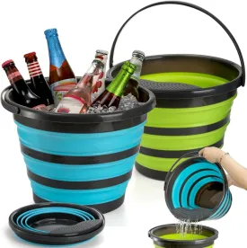 2 Pack Collapsible Bucket, 2.6 Gallon Foldable Round Tub with Removable Filter, Gardening Bucket for Watering Cleaning, Space Saving Outdoor Waterpot for Camping, Car Wash, Fishing Water Pail