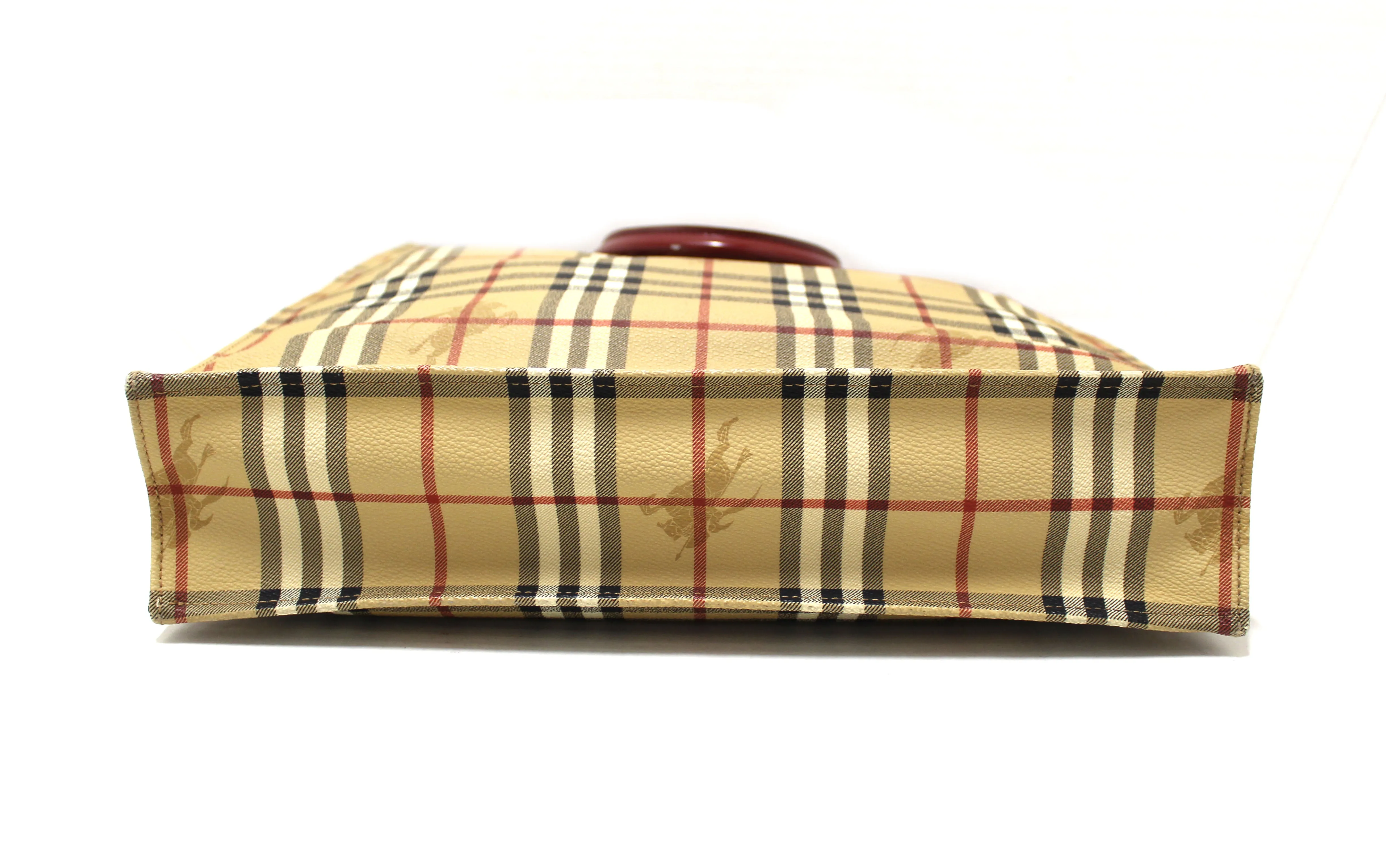 Authentic Burberry Beige Calfskin Grain Check Tote Shopper Bag
