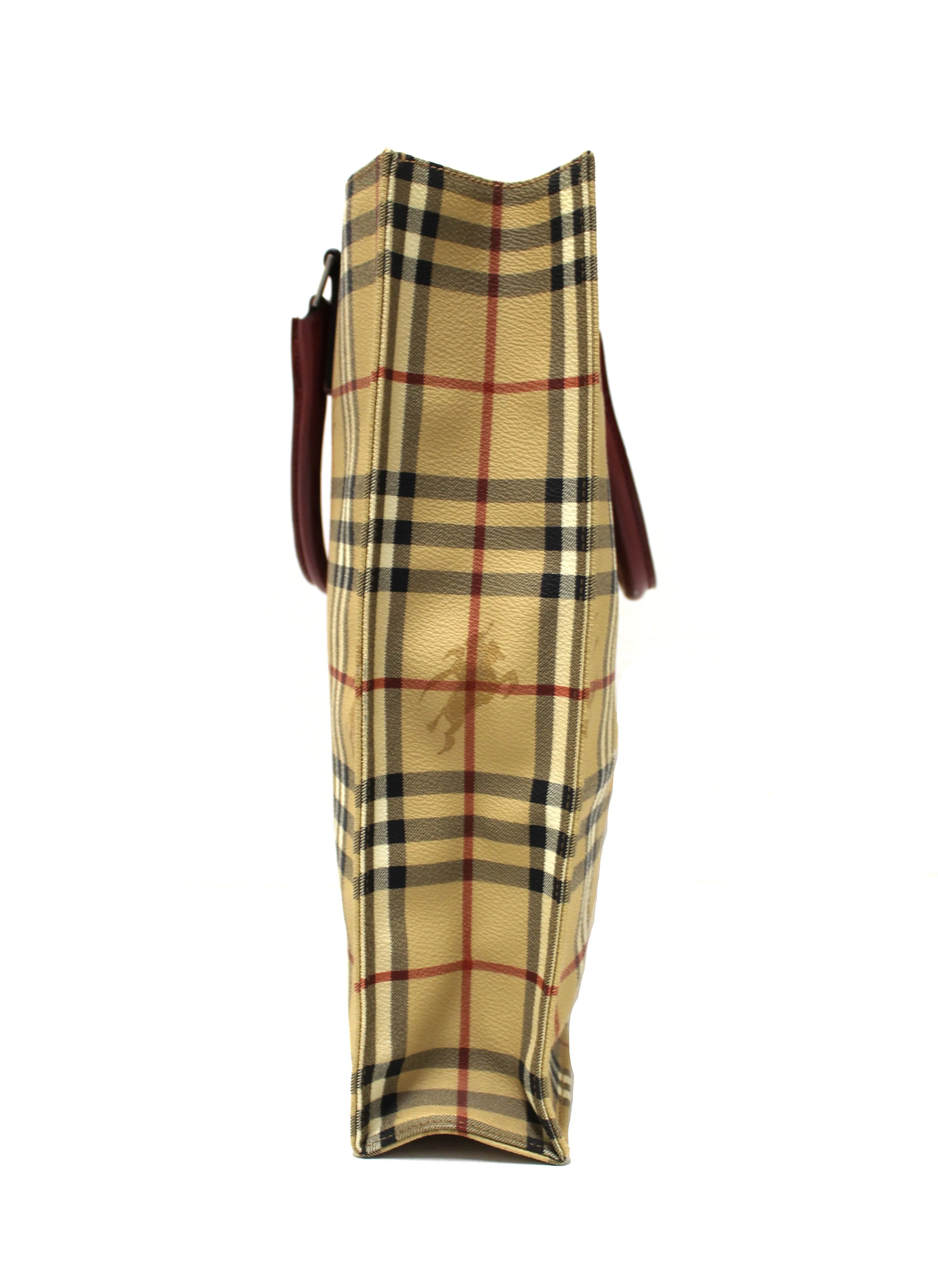 Authentic Burberry Beige Calfskin Grain Check Tote Shopper Bag