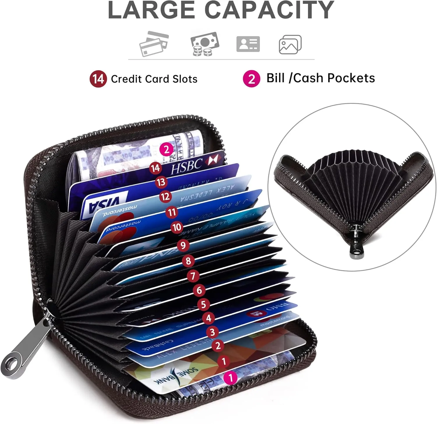 Badiya Genuine Leather Credit Card Holder for Women RFID Blocking Accordion Small Card Case Wallet