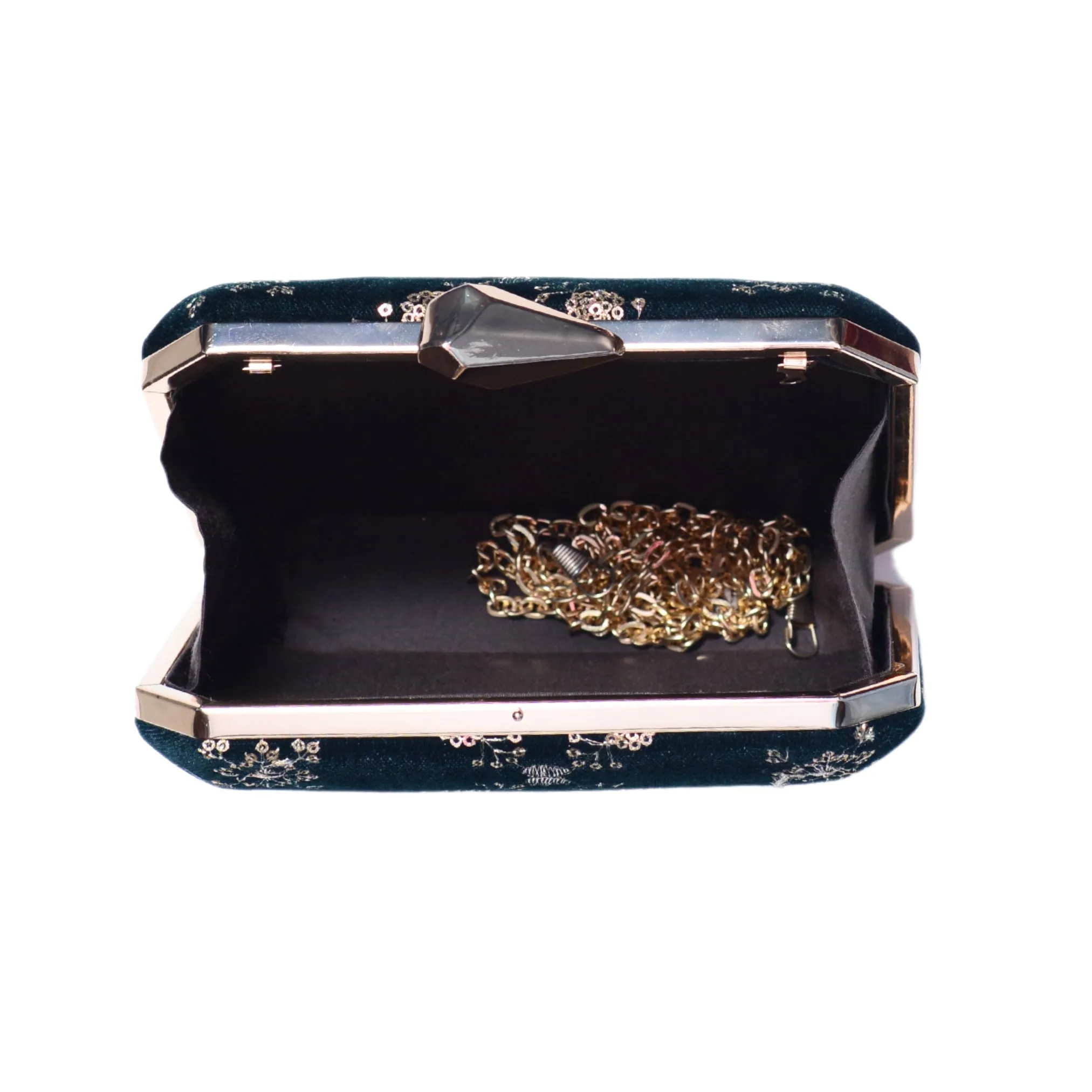 Black And Golden Sequins Embroidery Party Clutch