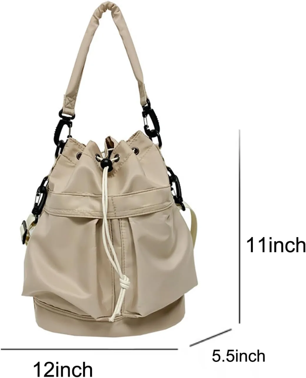 Bucket Shoulder Bags Drawstring Bucket Bag for Women Super Lightweight Nylon Crossbody Bag Tote Handbags for Travel Hiking (Black)