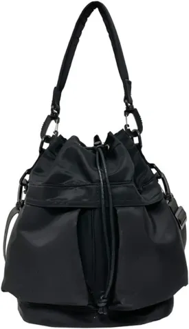 Bucket Shoulder Bags Drawstring Bucket Bag for Women Super Lightweight Nylon Crossbody Bag Tote Handbags for Travel Hiking (Black)
