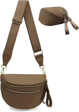 Bum Bags for Women Nylon Crossbody Bag, Spacious Fanny Packs Belt Bag Large Sling Bag with Adjustable Strap (Khaki)