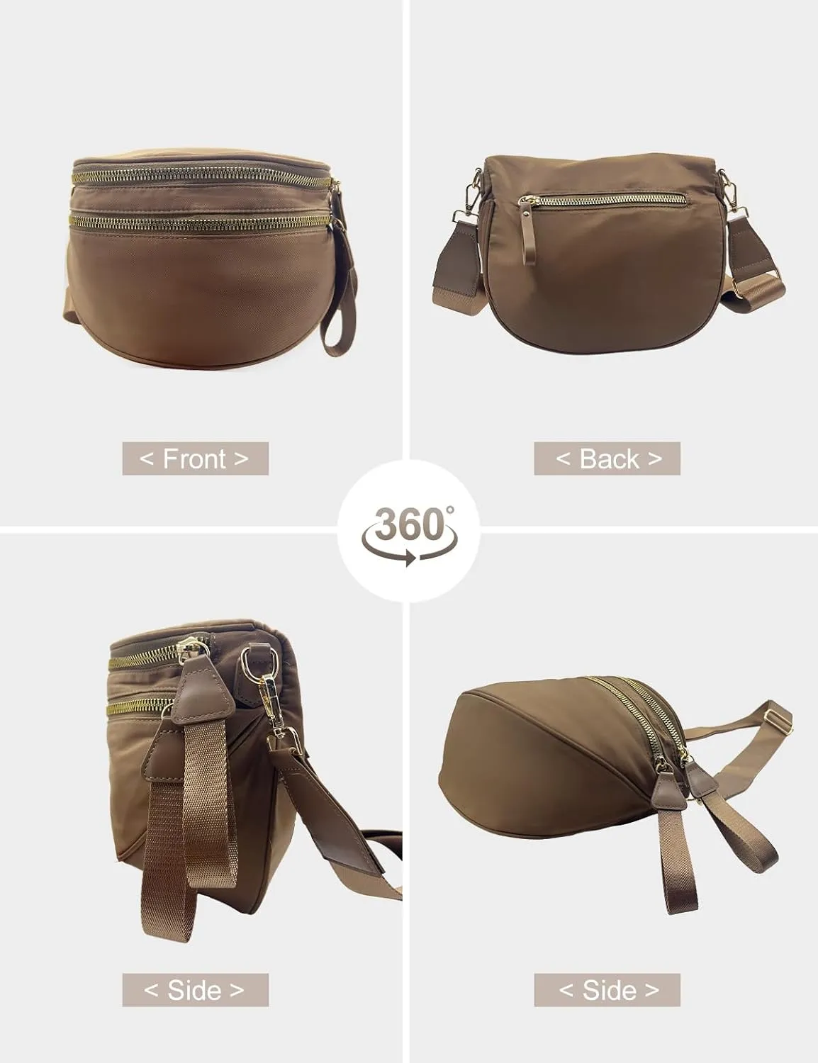 Bum Bags for Women Nylon Crossbody Bag, Spacious Fanny Packs Belt Bag Large Sling Bag with Adjustable Strap (Khaki)