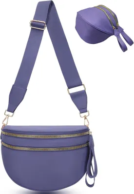 Bum Bags for Women Nylon Crossbody Bag, Spacious Fanny Packs Belt Bag Large Sling Bag with Adjustable Strap (Purple)