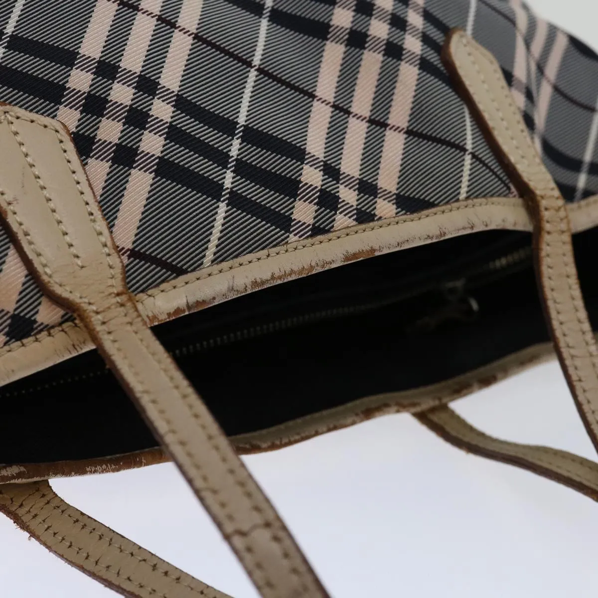 BURBERRY Nova Check Blue Label Tote Bag Canvas Gray Beige  bs12784