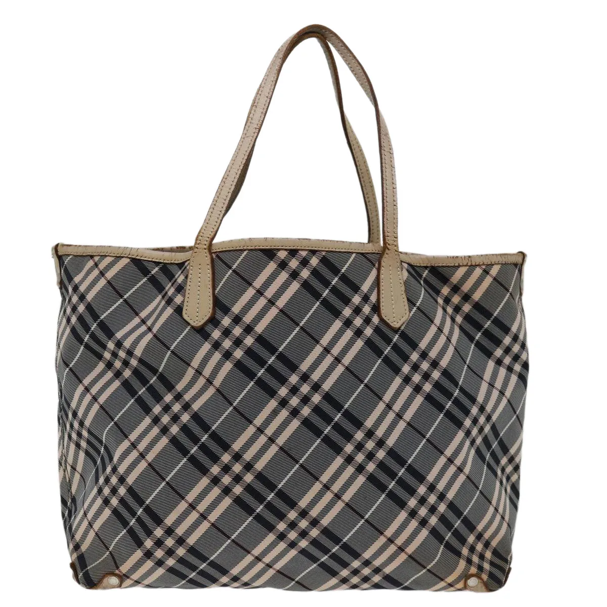 BURBERRY Nova Check Blue Label Tote Bag Canvas Gray Beige  bs12784