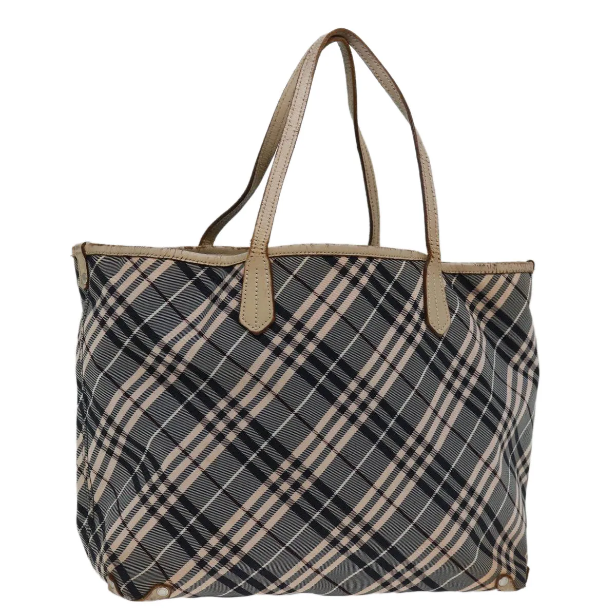 BURBERRY Nova Check Blue Label Tote Bag Canvas Gray Beige  bs12784