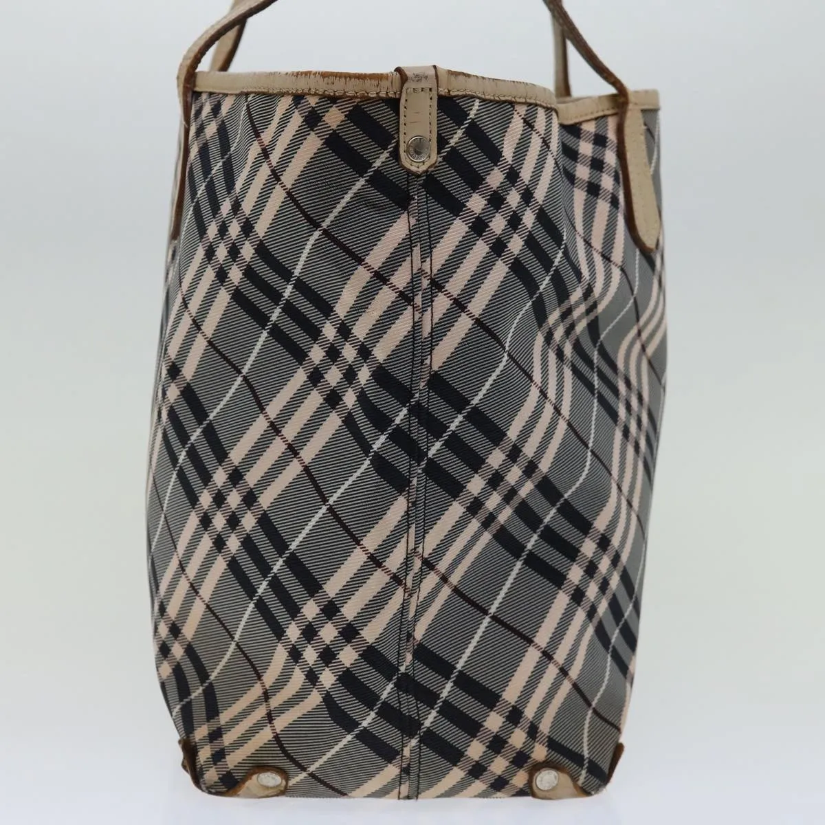 BURBERRY Nova Check Blue Label Tote Bag Canvas Gray Beige  bs12784