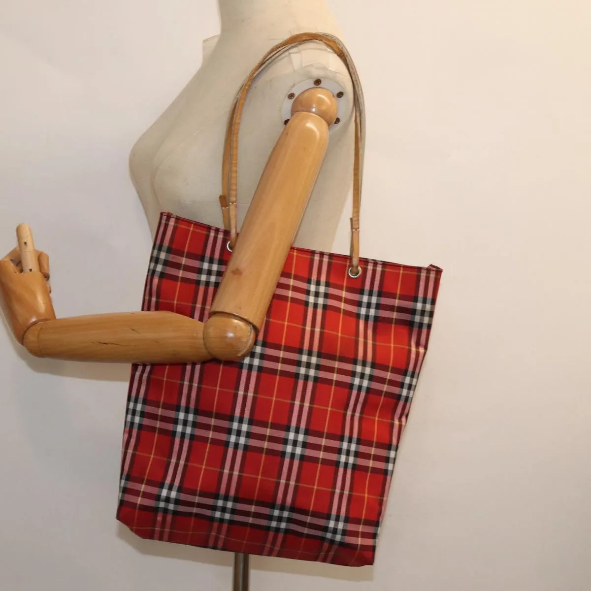 BURBERRY Nova Check Tote Bag Canvas Red  bs15730