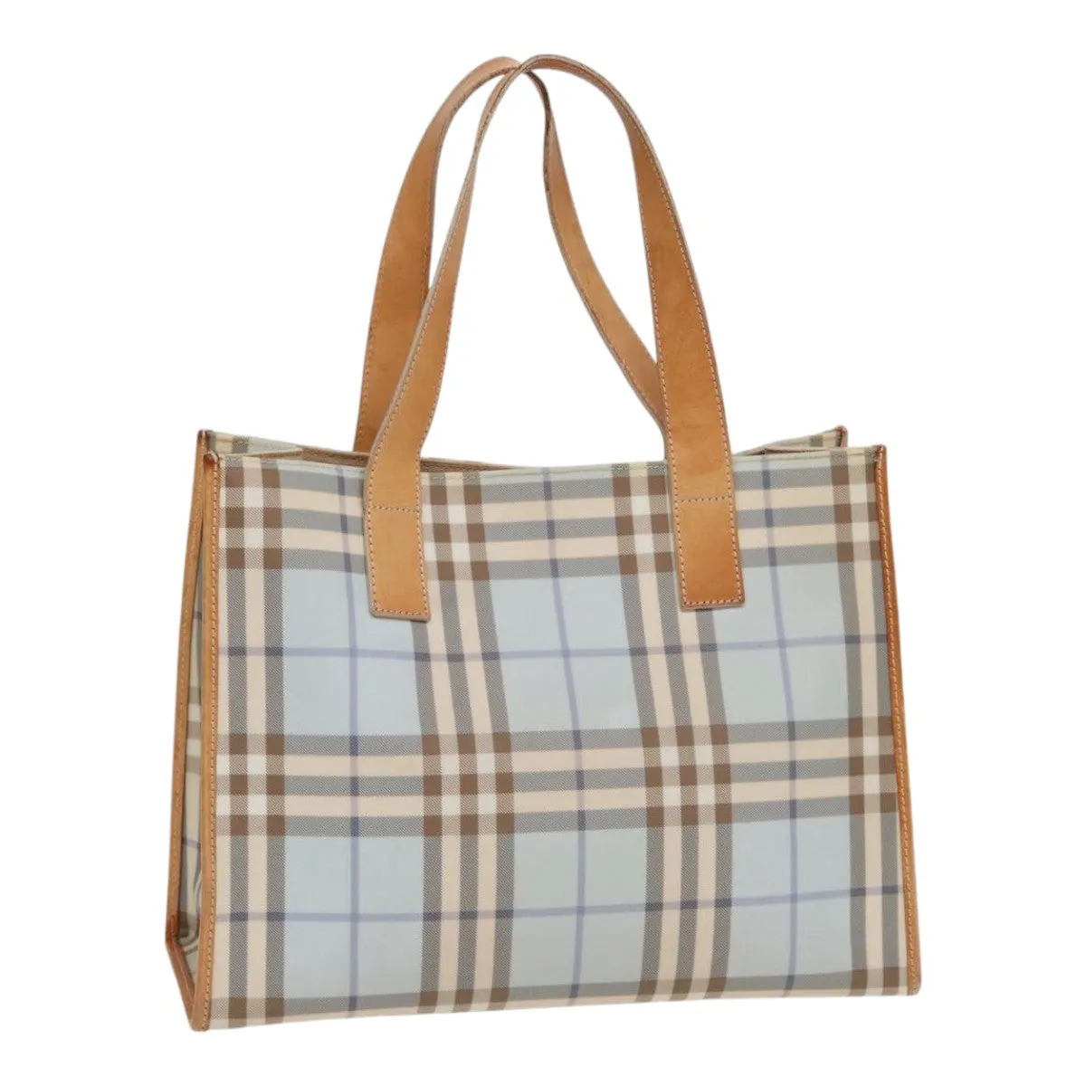 BURBERRY Nova Check Tote Bag PVC Leather Light Blue Brown  85709