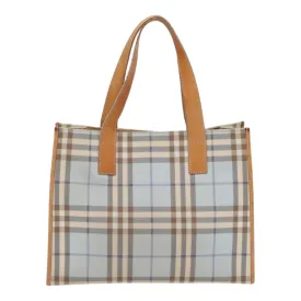 BURBERRY Nova Check Tote Bag PVC Leather Light Blue Brown  85709
