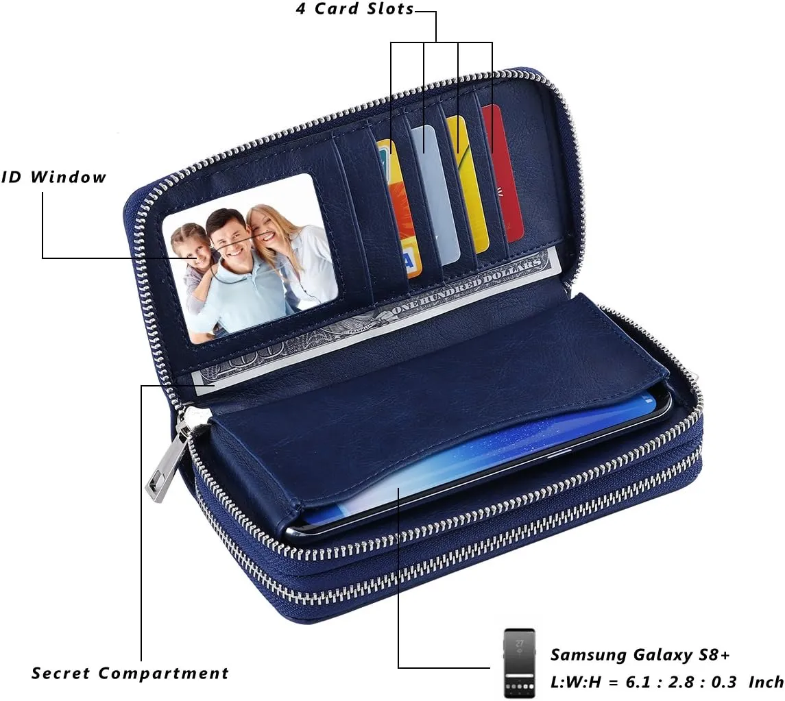 Cellphone Wallet for Women Dual Zipper Long Purse with Removable Wristlet