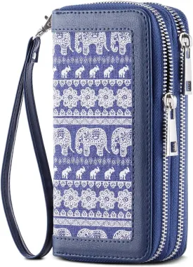 Cellphone Wallet for Women Dual Zipper Long Purse with Removable Wristlet