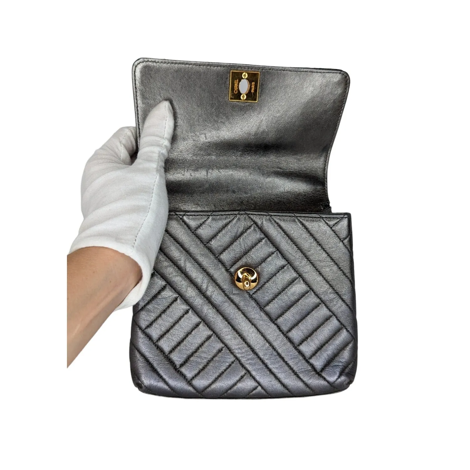 Chanel Bag Vintage Chevron Quilted Square Flap Bag