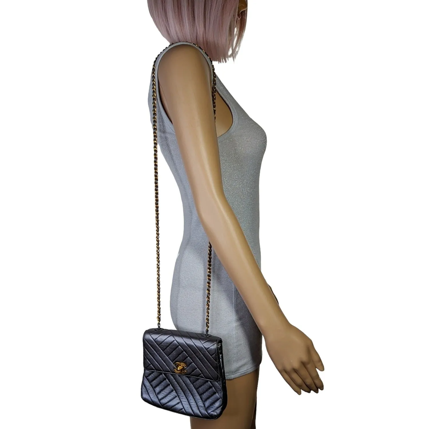 Chanel Bag Vintage Chevron Quilted Square Flap Bag