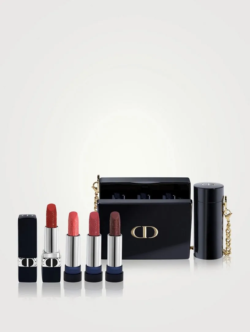 Christian Dior Rouge Dior Minaudiere Clutch And Lipstick 4Piec Set