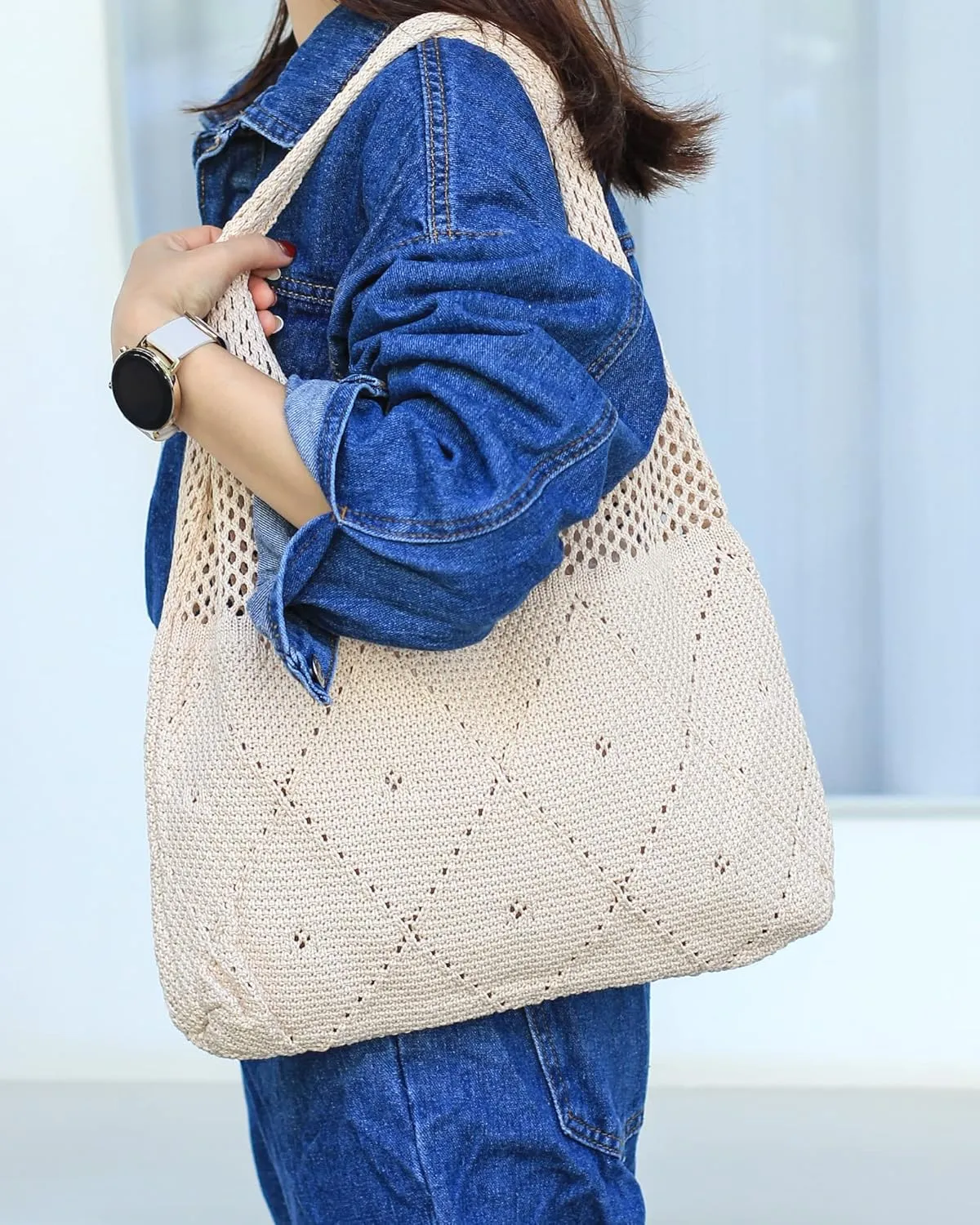 Crochet Mesh Beach Tote Shoulder Handbags Hobo Summer Aesthetic Women's Bag