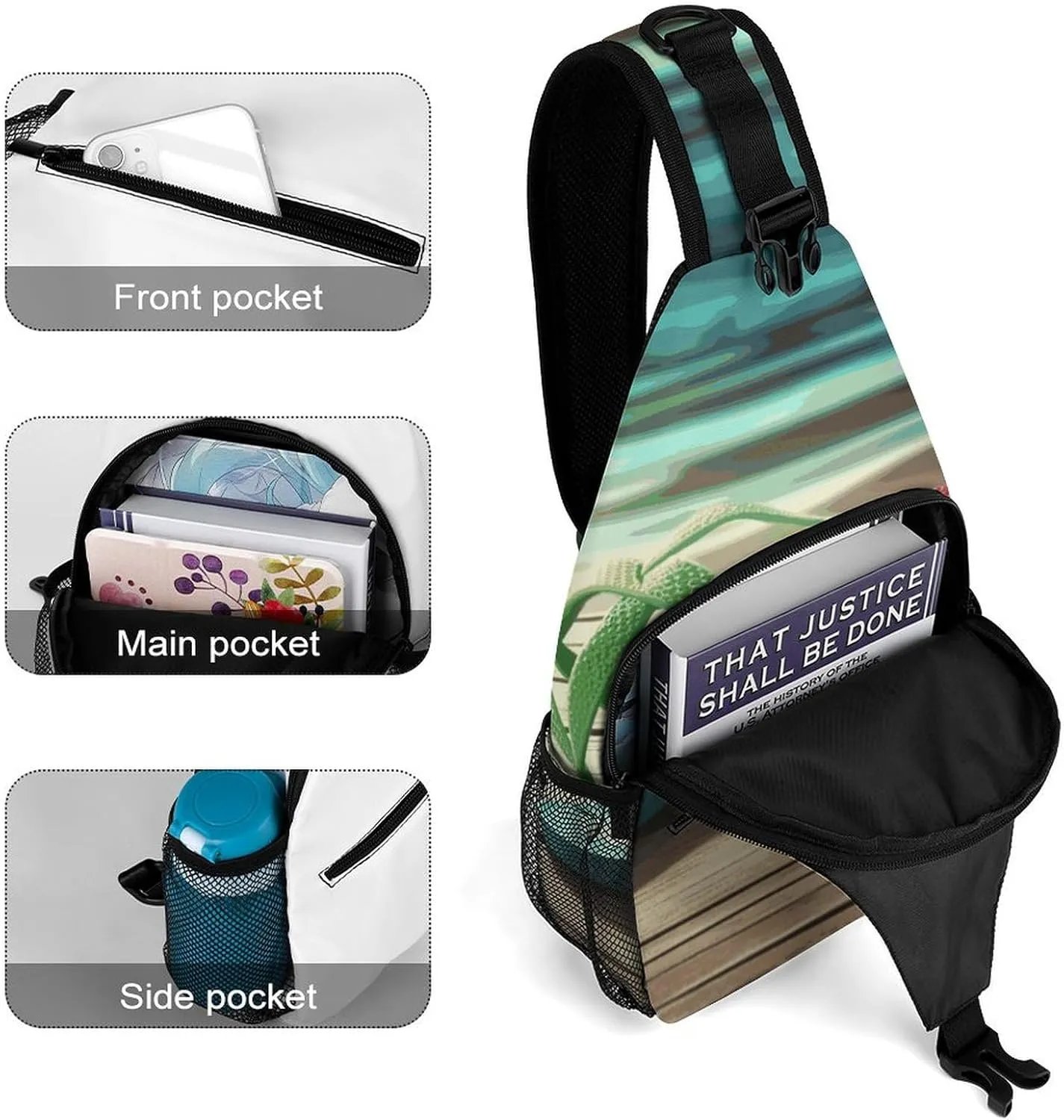 Crossbody Bag for Women Men Chest Bag Floral Swan Sling Bag Crossbody Shoulder Bag Sling Backpack