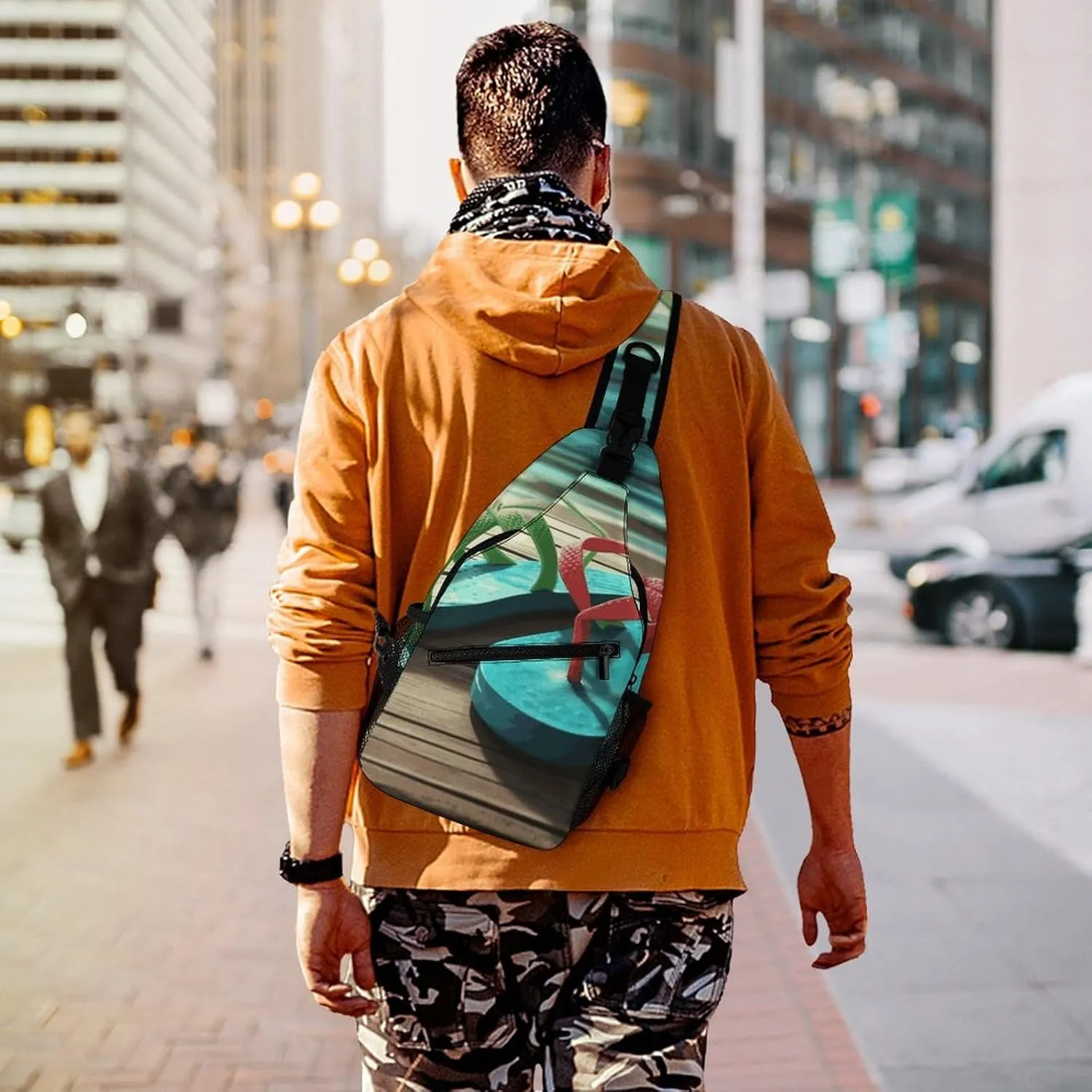 Crossbody Bag for Women Men Chest Bag Floral Swan Sling Bag Crossbody Shoulder Bag Sling Backpack