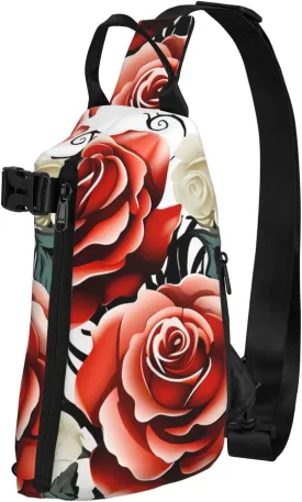 Crossbody Sling Backpack Floral Rose Ivy with Leaves Spring Sling Bag for Women Men Chest Bag Fashion Waist Bag Adjustable Fanny Pack
