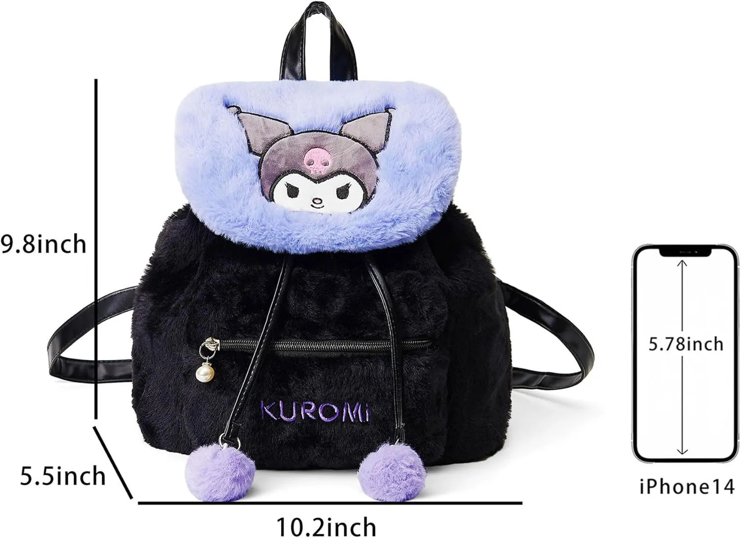 Cute Plush Backpack, Soft Fuzzy Cartoon Bucket Purse, 16 Inch Large Capacity Casual Daypack