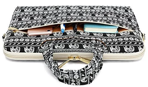 Dachee Black Elephant Rose Patten Waterproof Laptop Shoulder Messenger Bag Case Sleeve For 14
