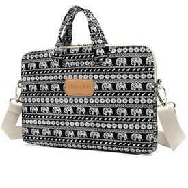 Dachee Black Elephant Rose Patten Waterproof Laptop Shoulder Messenger Bag Case Sleeve For 14