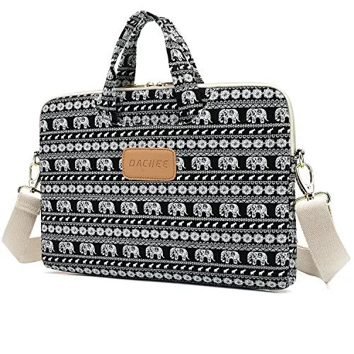 Dachee Black Elephant Rose Patten Waterproof Laptop Shoulder Messenger Bag Case Sleeve For 14