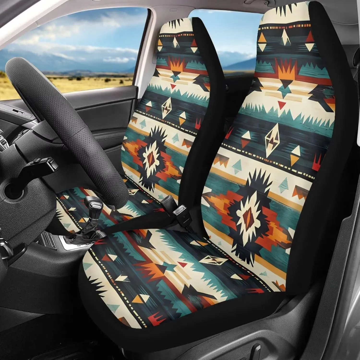 Dreaweet Native Southwest American Aztec Seat Covers for Cars Front Seats Only 2 Pack Universal High Back Bucket Seat Covers Car Seat Protector for SUV Sedan