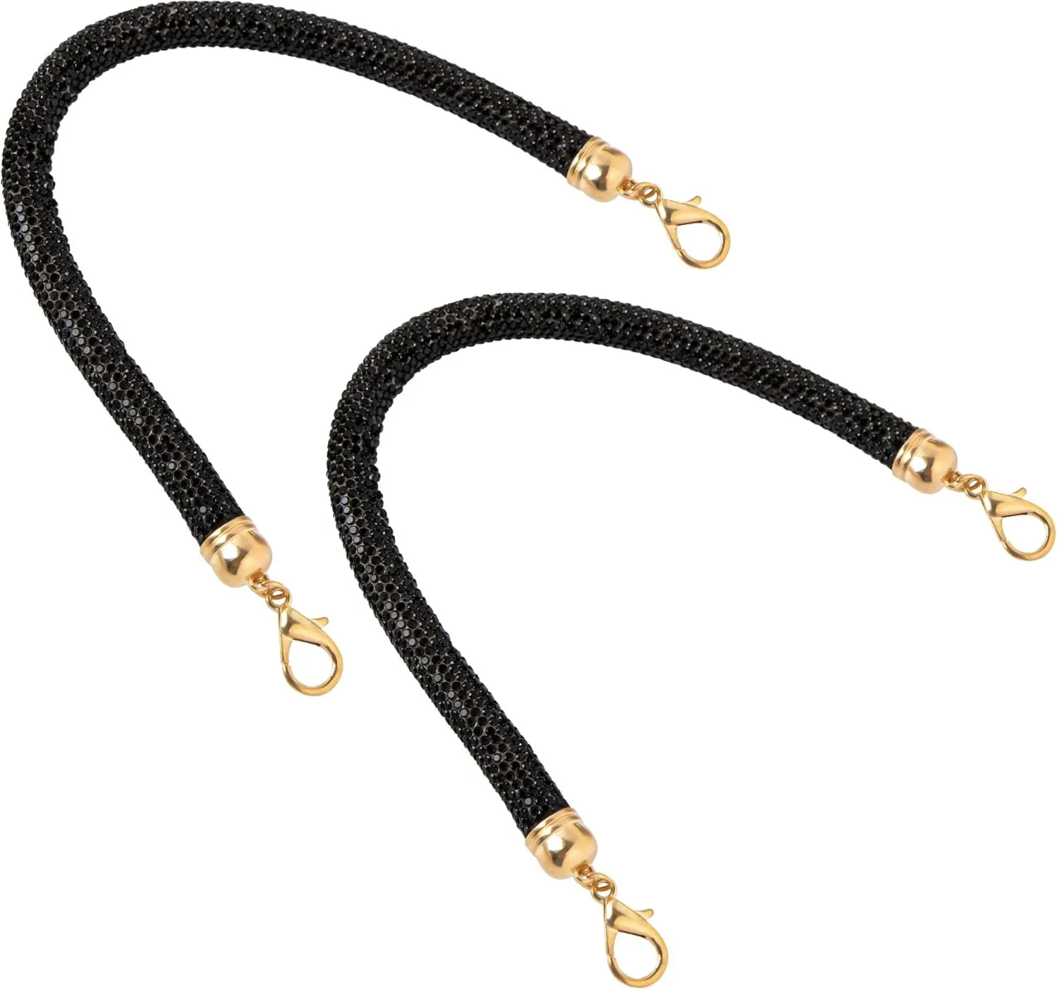 Framendino, 2 Pack Rhinestone Purse Strap Crystal Replacement Bag Straps Black Cross Body Bag Chain Shoulder Strap for Women 11.8 Inch