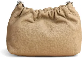 Genuine Leather Bucket Bags and Purses for Women Drawstring Hobo and Shoulder Handbags with Chain Straps (Khaki)