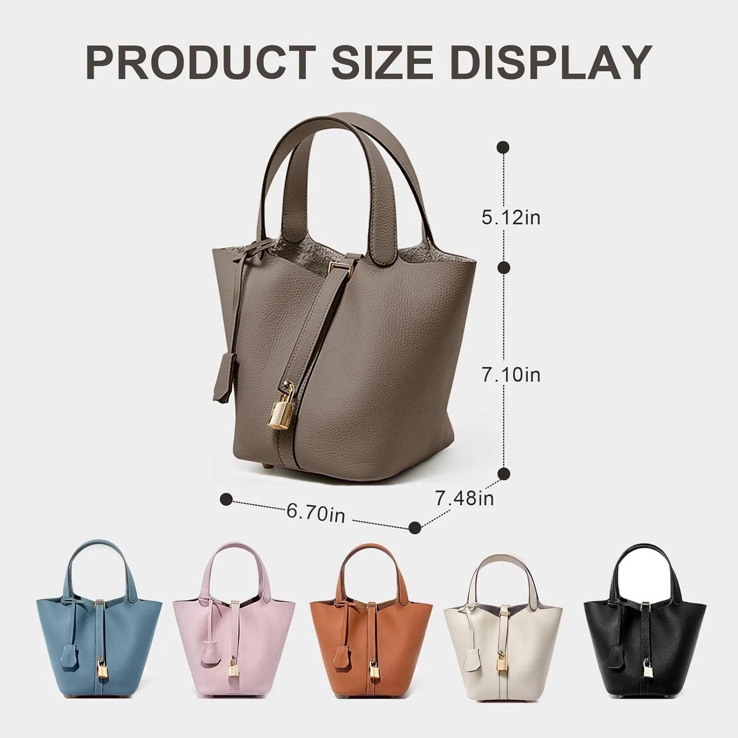Genuine Leather Lock Design Bucket Bag Vegetable Basket, Versatile Shoulder Handbag Satchel Purses