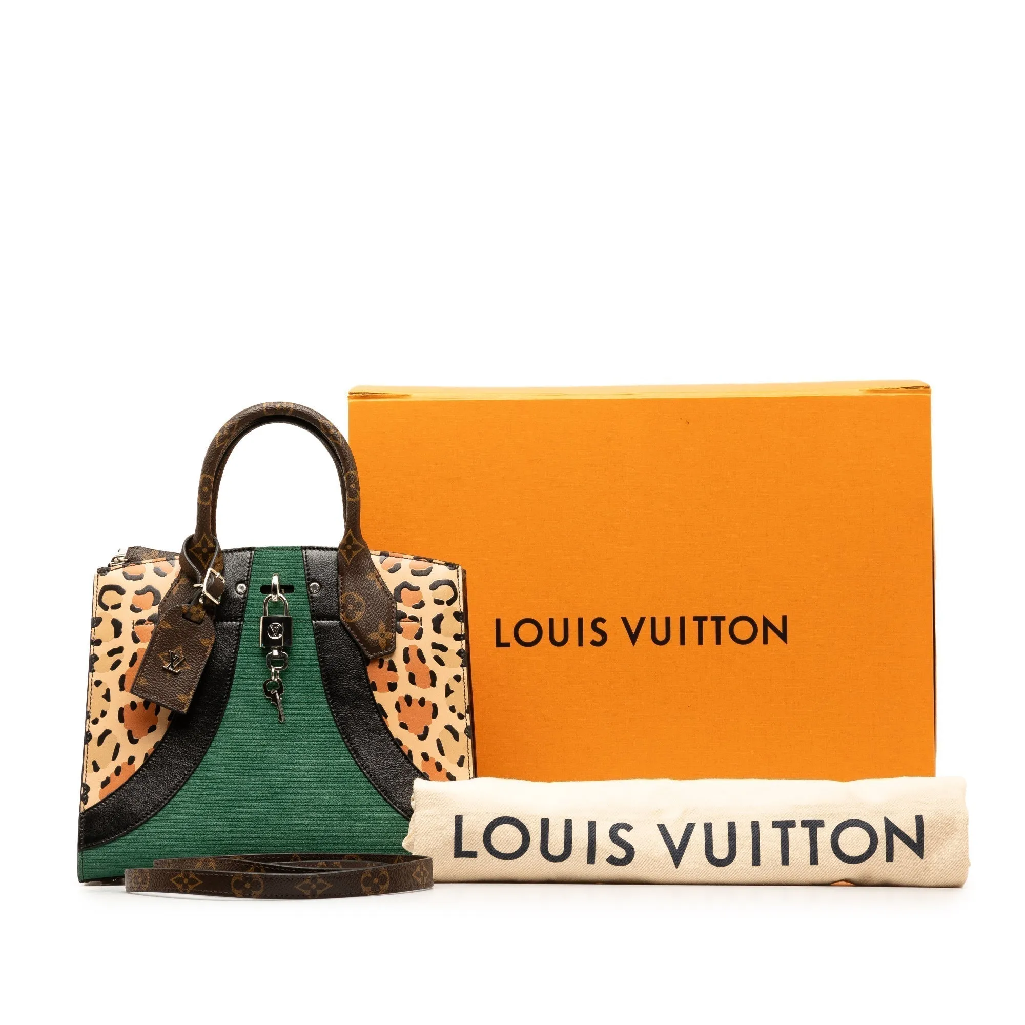 Green Louis Vuitton Monogram Leopard Print Calfskin Corduroy City Steamer PM Satchel