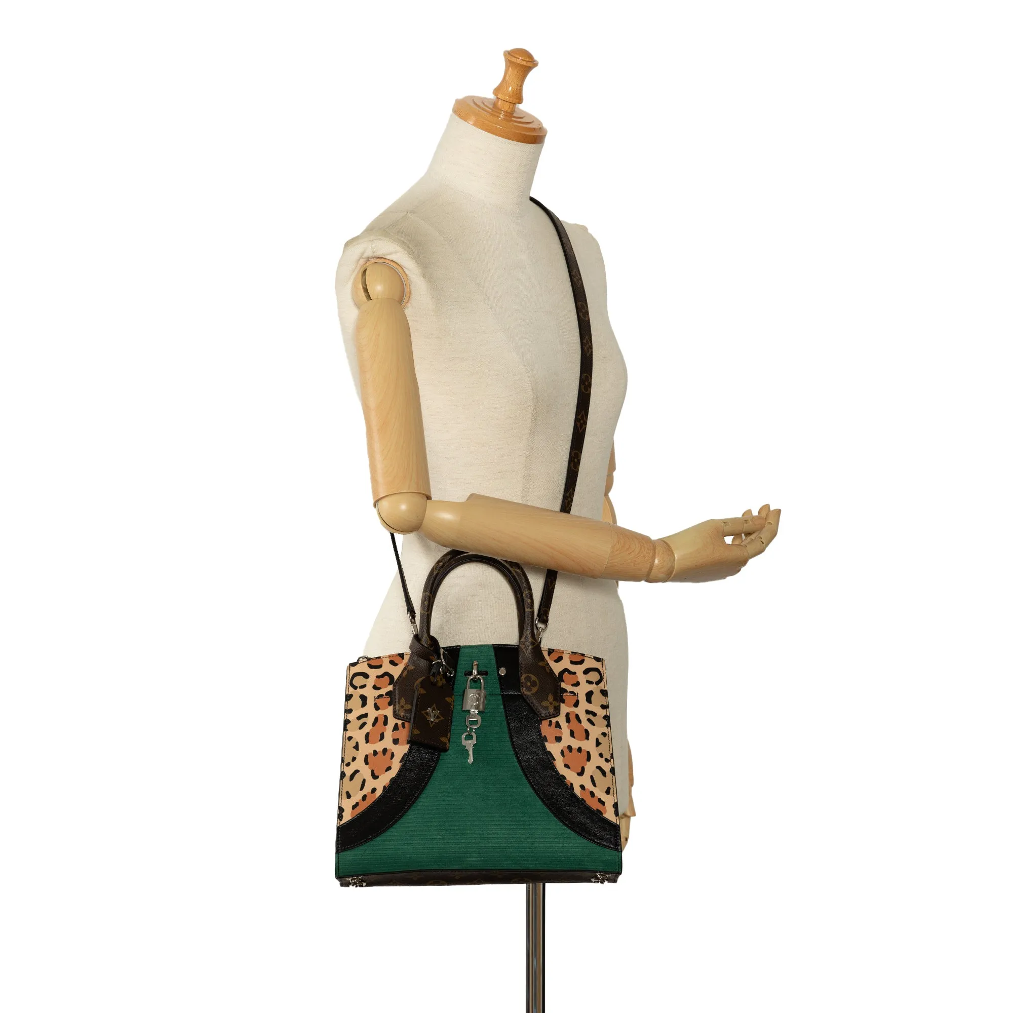 Green Louis Vuitton Monogram Leopard Print Calfskin Corduroy City Steamer PM Satchel
