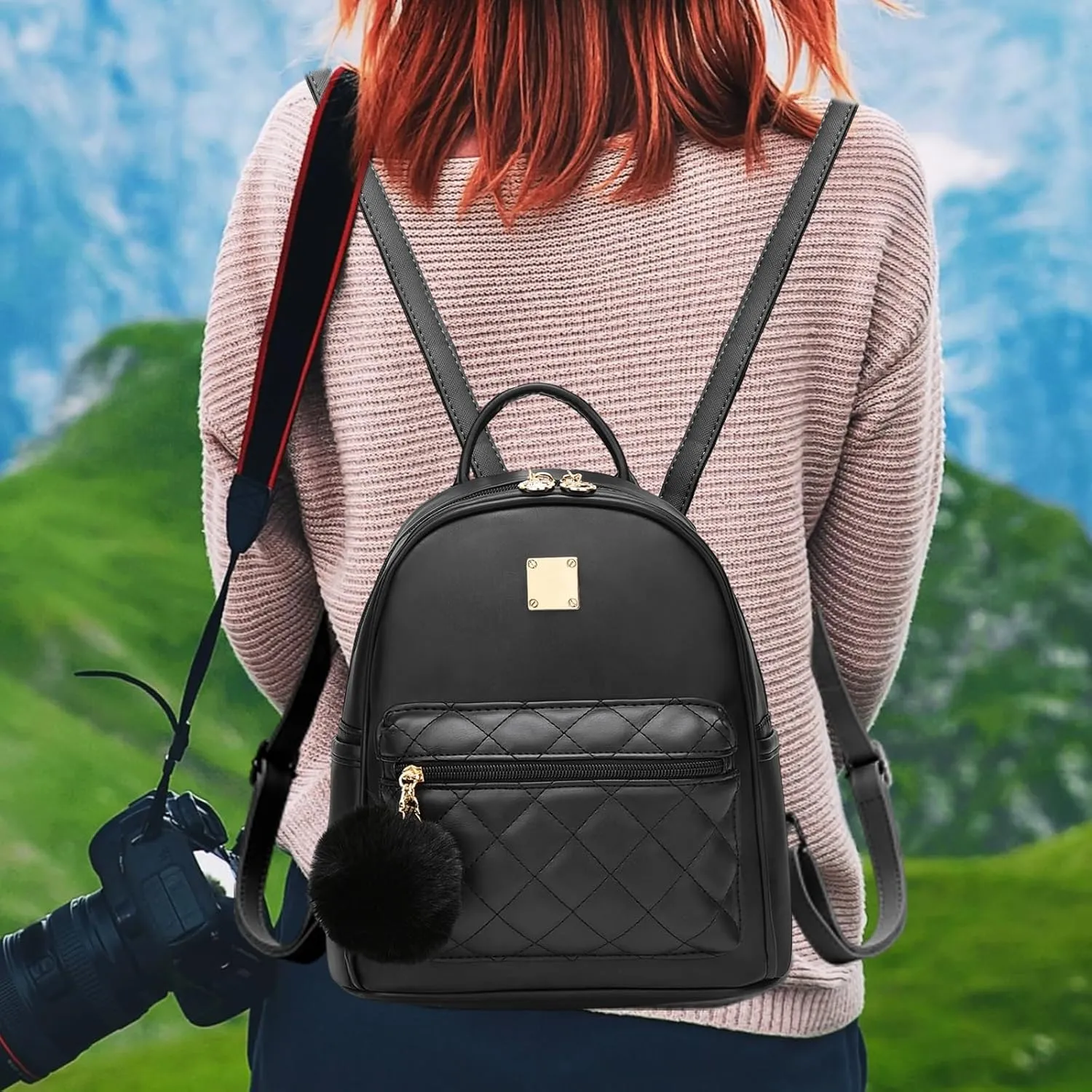 I IHAYNER Girls Mini Leather Backpack Purse Cute Small Backpack Fashion Backpack for Women, Black