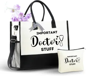InnoBeta Doctor Gifts, Canvas Tote Bag with Top Zipper Closure and Shoulder Strap for Birthday, Christmas and Every Special Occasion