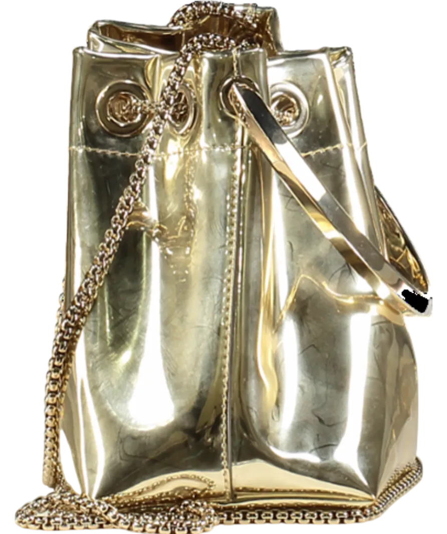 Jimmy Choo Gold Bon Bon Mirrored Leather Mini Bucket Bag with chain strap