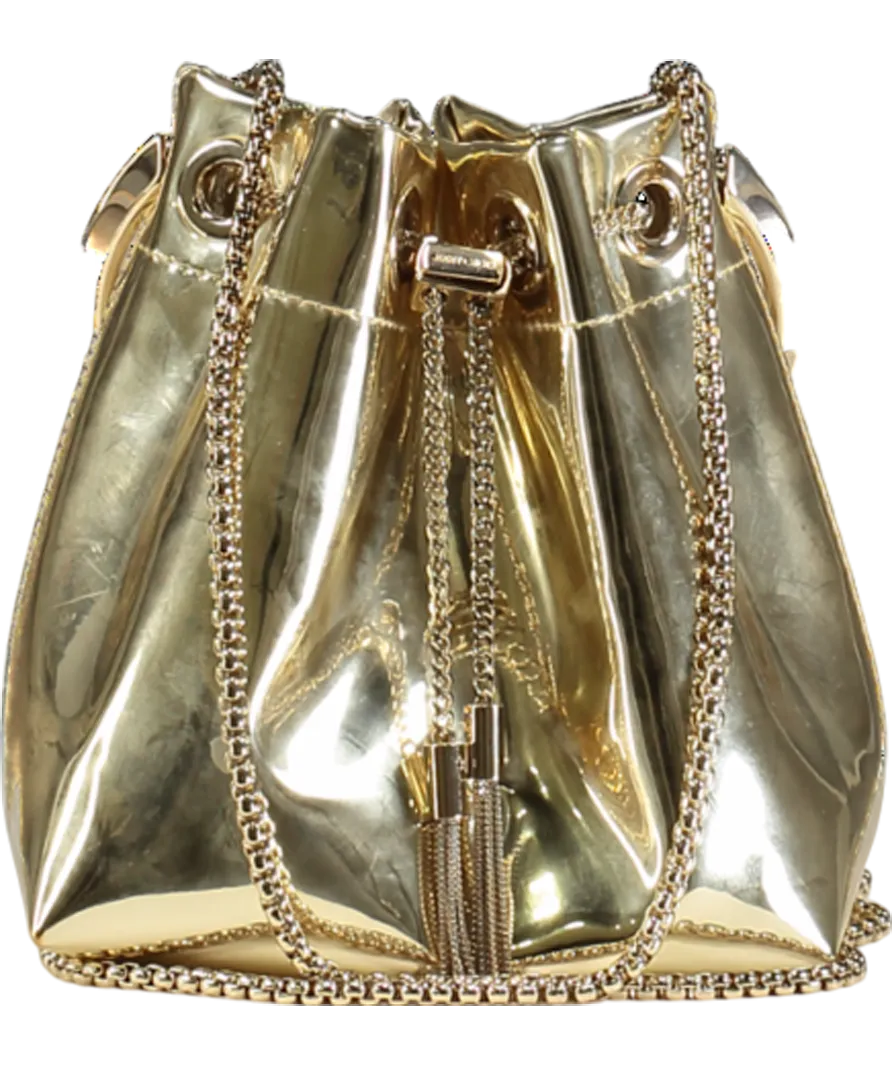 Jimmy Choo Gold Bon Bon Mirrored Leather Mini Bucket Bag with chain strap