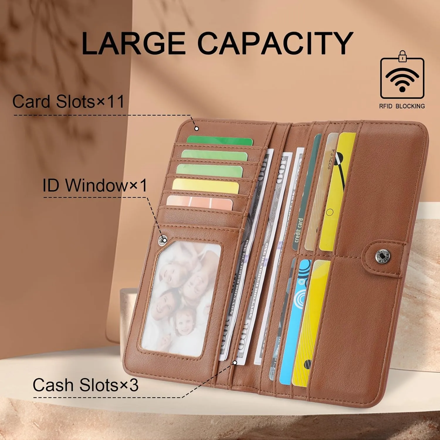 MEITRUE Ultra Slim Thin Leather Wallet Women RFID Blocking Credit Card Holder Bifold Long Ladies Billfold Wallet