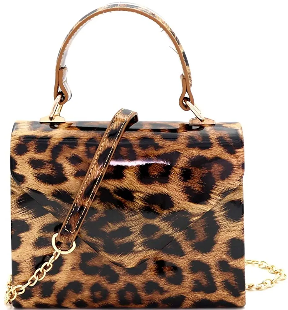 Mini Retro Glossy Crocodile Black Box Flap leather Satchel Crossbody Handbag