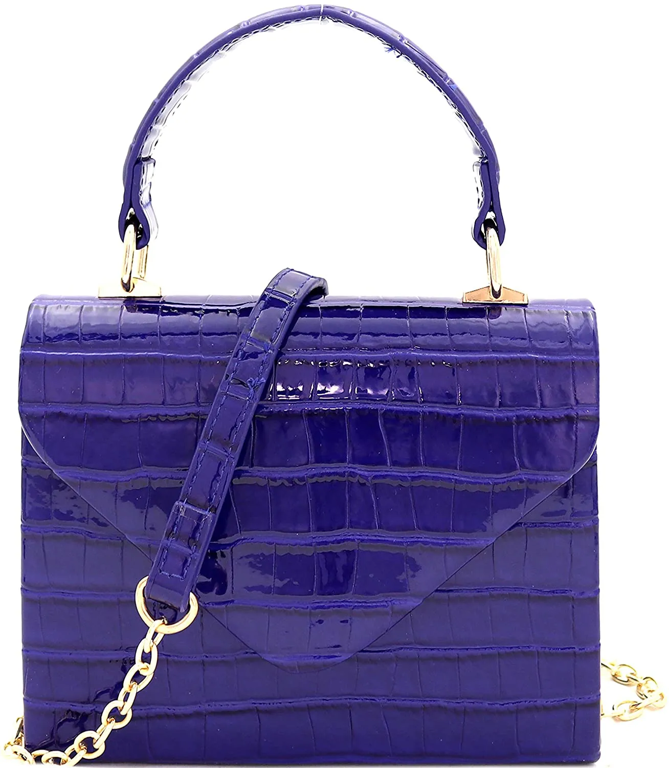 Mini Retro Glossy Crocodile Black Box Flap leather Satchel Crossbody Handbag