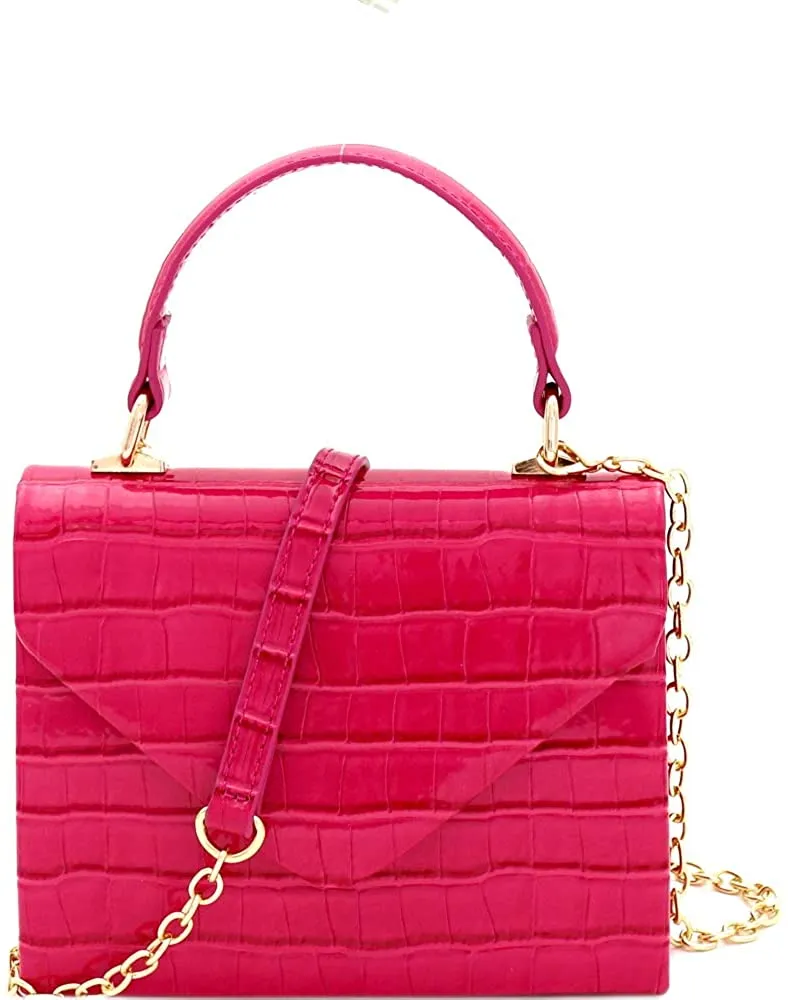 Mini Retro Glossy Crocodile Black Box Flap leather Satchel Crossbody Handbag