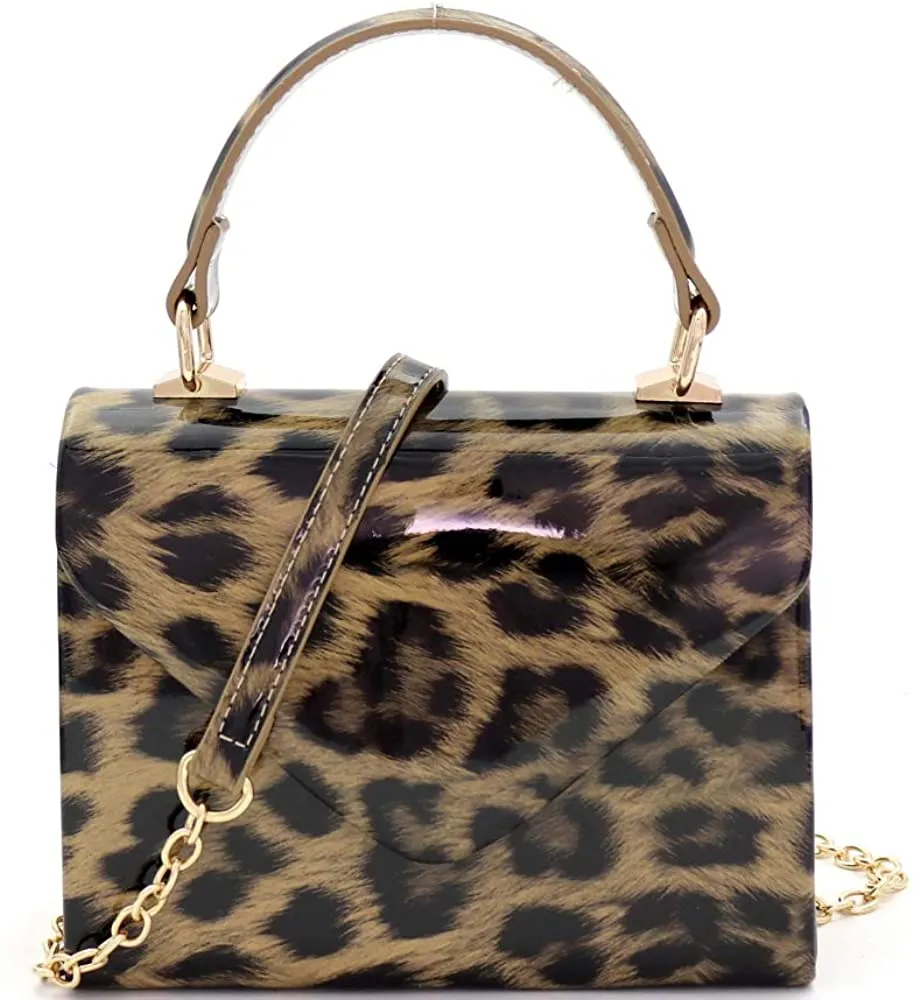 Mini Retro Glossy Crocodile Black Box Flap leather Satchel Crossbody Handbag