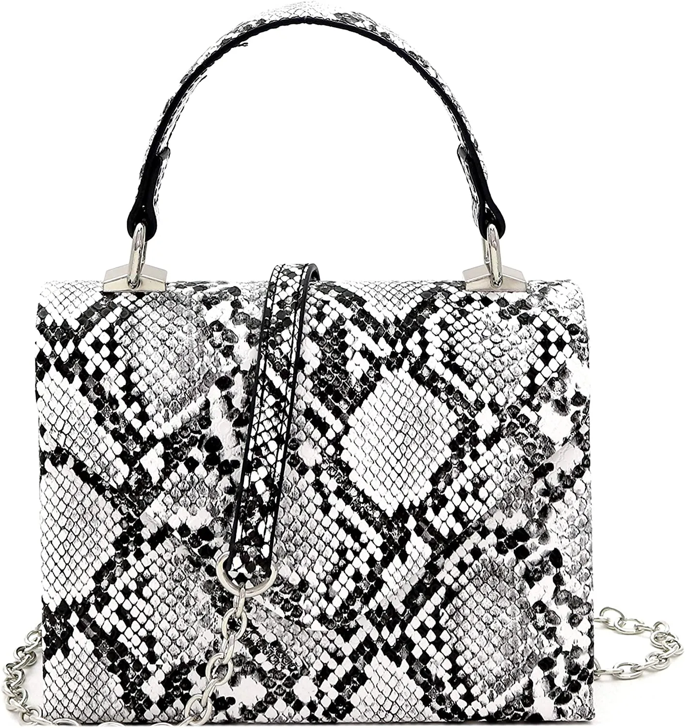 Mini Retro Glossy Crocodile Black Box Flap leather Satchel Crossbody Handbag