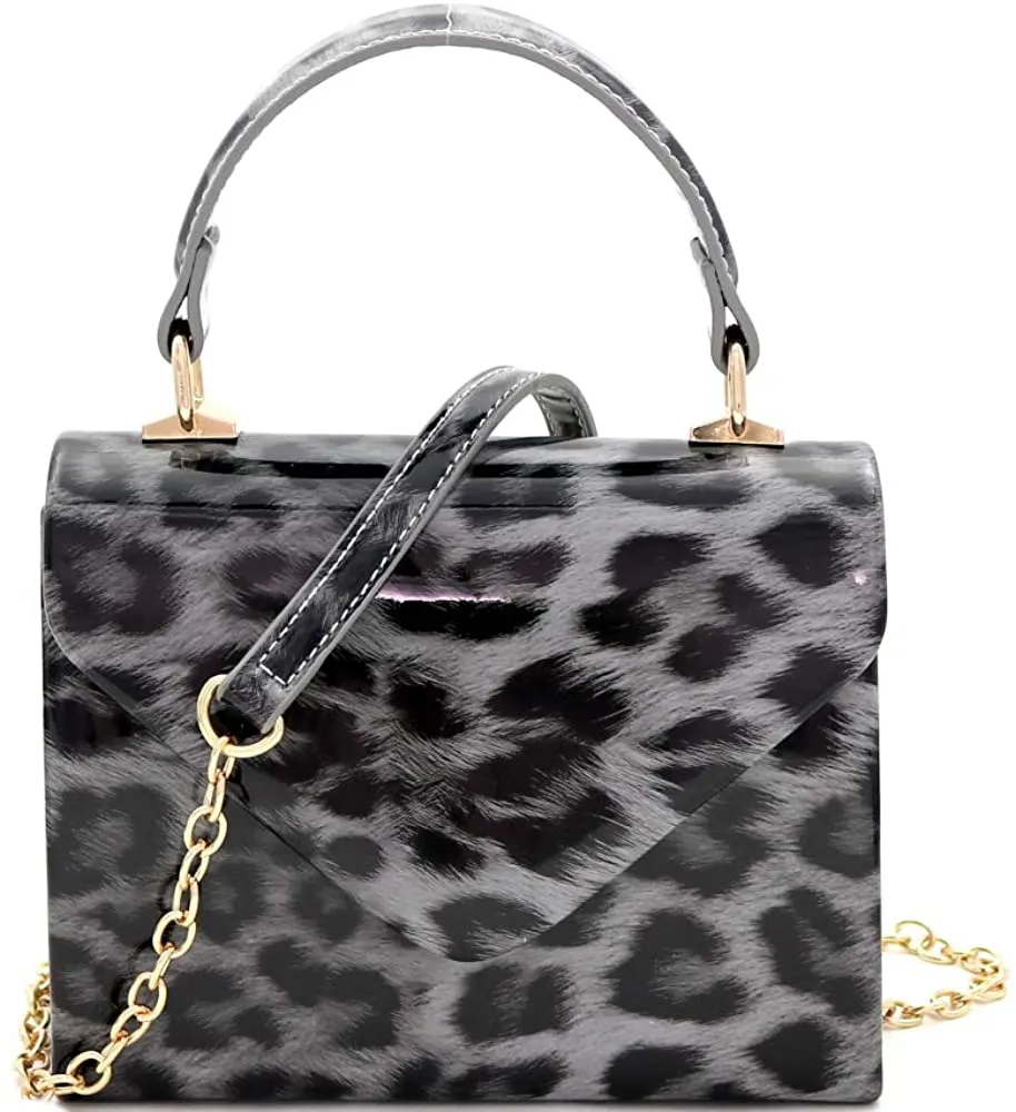 Mini Retro Glossy Crocodile Black Box Flap leather Satchel Crossbody Handbag