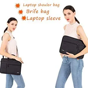 MOSISO Laptop Shoulder Bag Compatible with MacBook Pro/Air 13 inch, 13-13.3 inch Notebook Computer, Polyester Flapover Briefcase Sleeve Case, Black